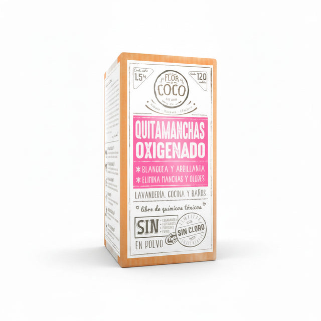 Flor de Coco 1.5kg oxygenated stain remover powder, whitens, brightens, and eliminates stains and odors. Chlorine-free.