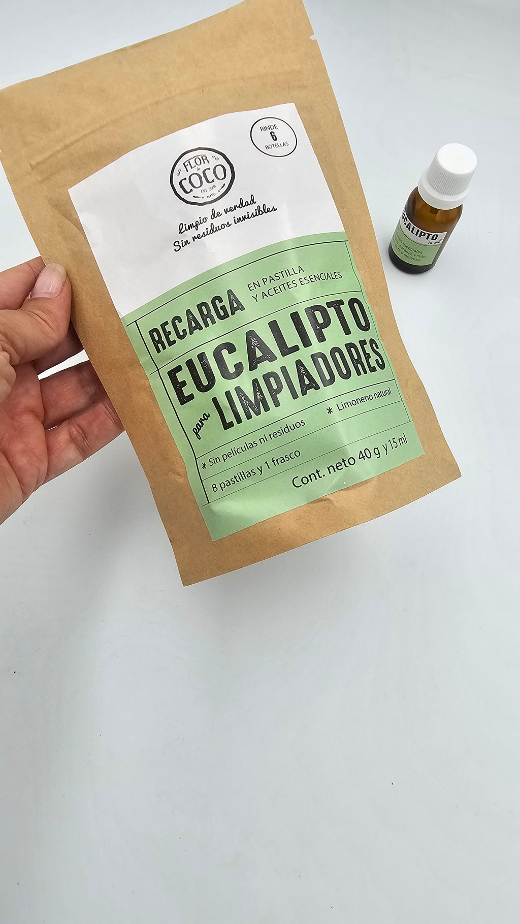 Recarga Eucalipto para Limpiadores — 8 pastillas + aceite esencial