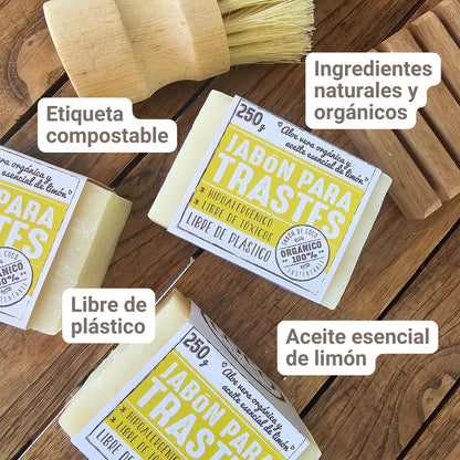 Kit 3 JABONES ORGÁNICOS para TRASTES + JABONERA y ESCOBETA
