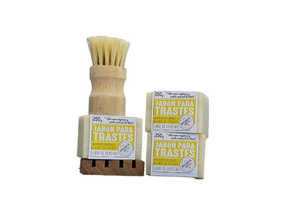 Kit 3 JABONES ORGÁNICOS para TRASTES + JABONERA y ESCOBETA