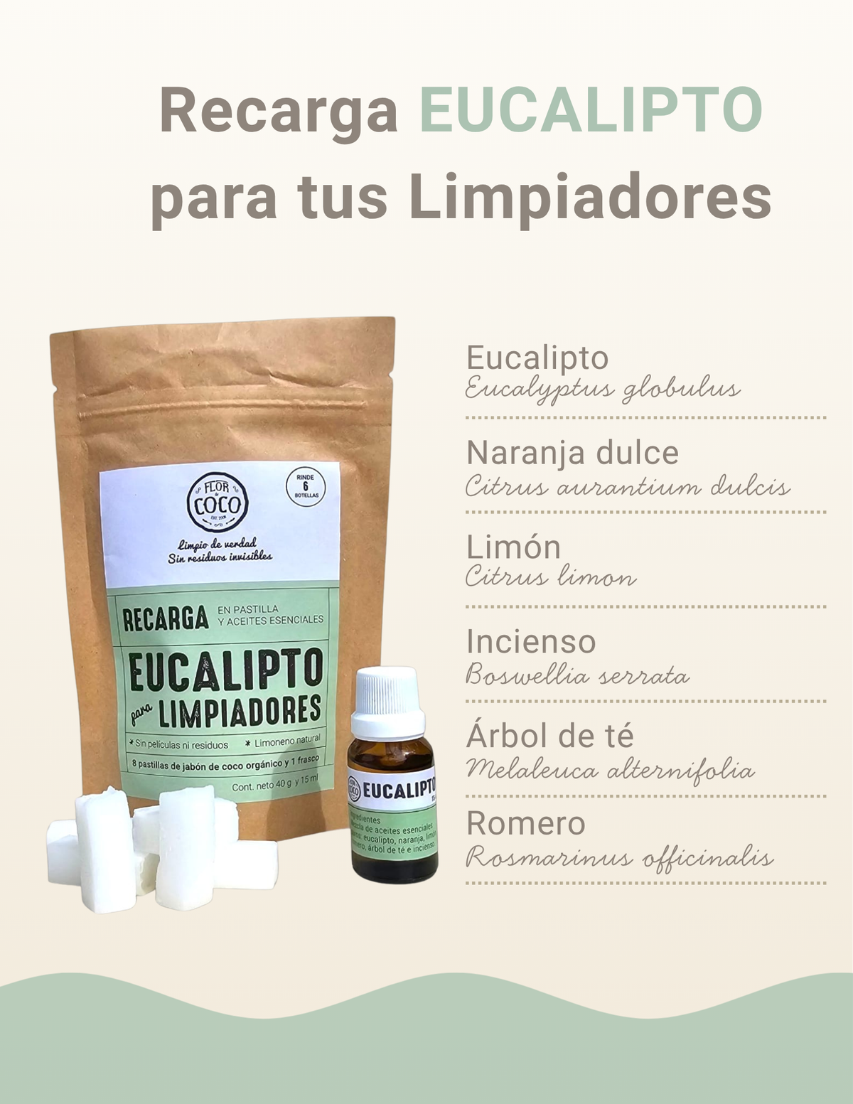 Recarga Eucalipto para Limpiadores — 8 pastillas + aceite esencial