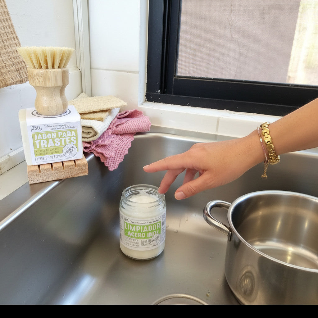 Flor de Coco natural multi-purpose cleaning paste in a glass jar, made with food-grade ingredients.
