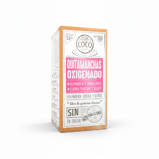Flor de Coco 1.5kg oxygenated stain remover powder, whitens, brightens, and eliminates stains and odors. Chlorine-free.